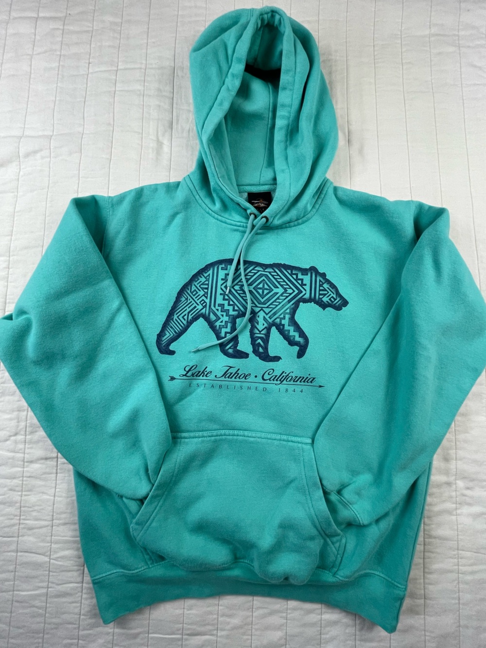 Lake Tahoe California Turquoise Bear Graphic Hoodie  Small